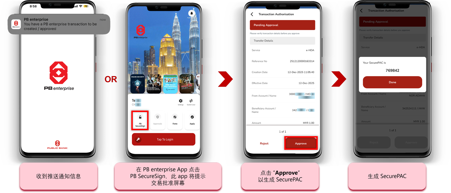 步骤 3: 在 App 点击推送通知或 “PB SecureSign” 的图标
