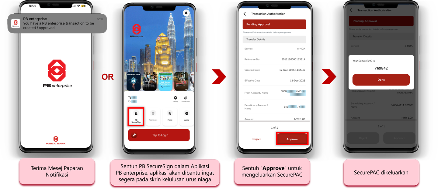 Langkah 3: Tekan Paparan Notifikasi atau ikon “PB SecureSign” pada Aplikasi